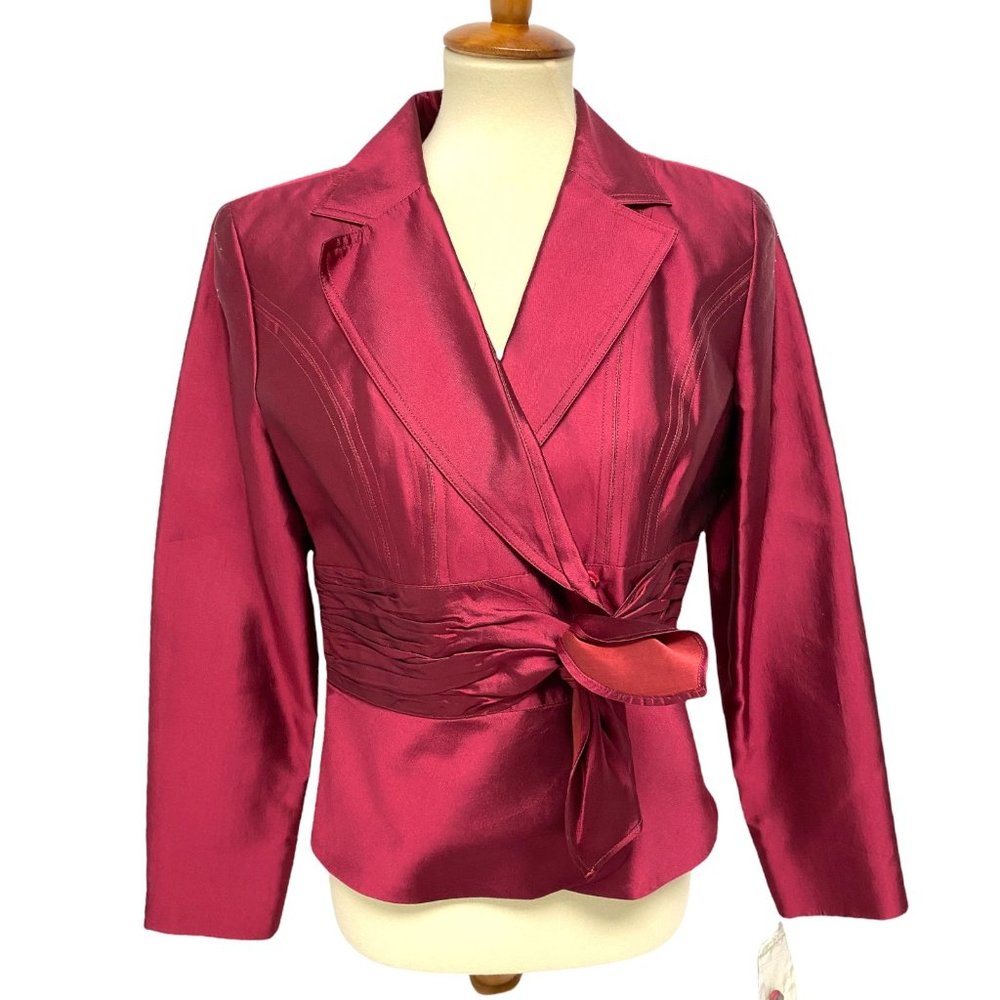 Allen by A.B.S Women's Collared V-Neck Burgundy Silk Blazer Size 6